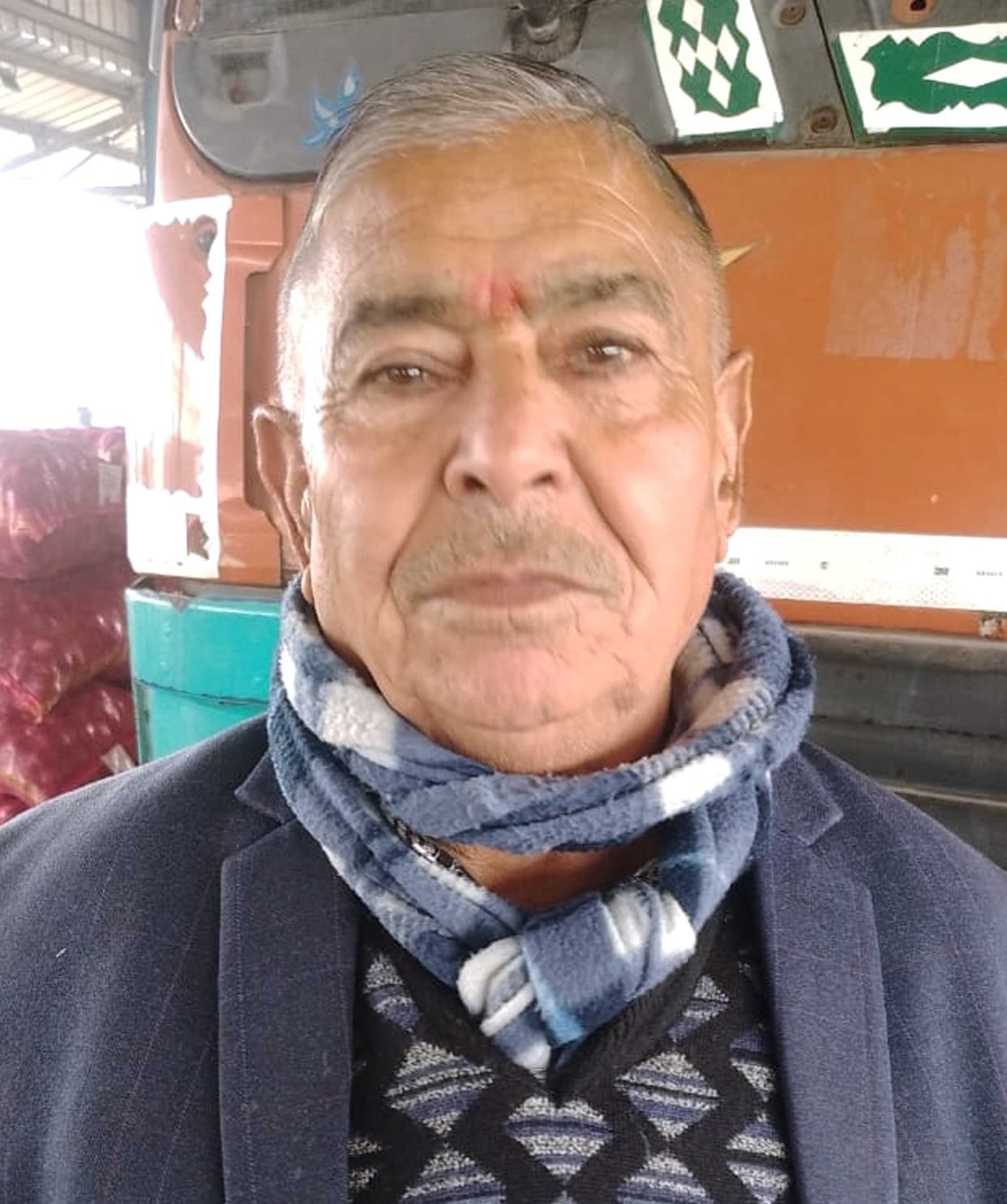 Vegetables on the road, locks in the market, warning