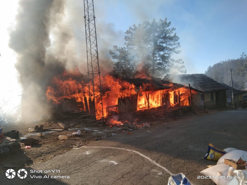 house and shops burnt