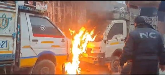 Two loader vehicles burnt due to falling electric wire