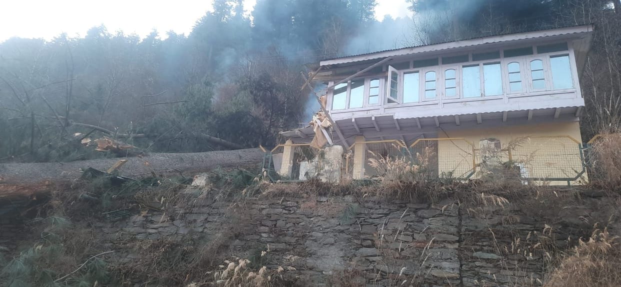 Forest department rest house damaged due to falling of trees