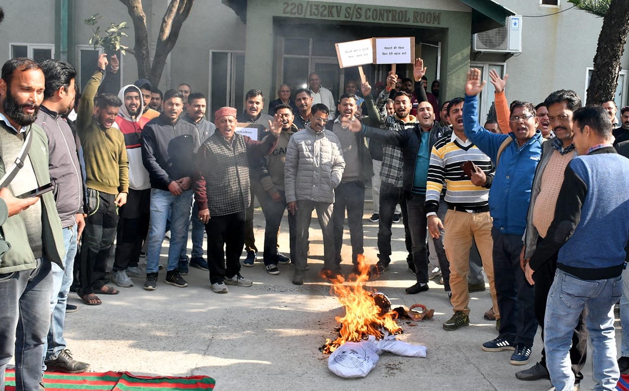 State Electricity Board Employees Union Unit Hamirpur burnt the effigy of the Managing Director