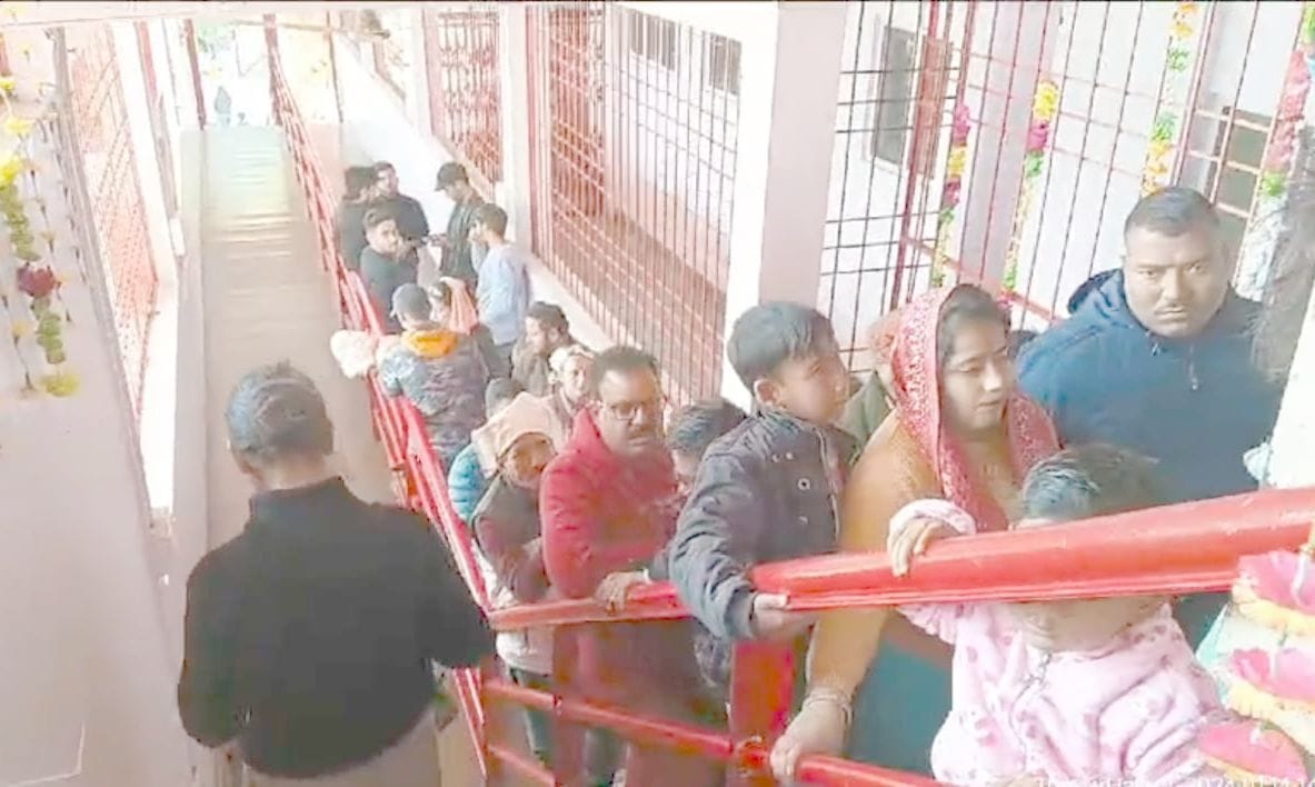 Crowd of devotees gathered at Bhalei Mata temple on Makar Sankranti.
