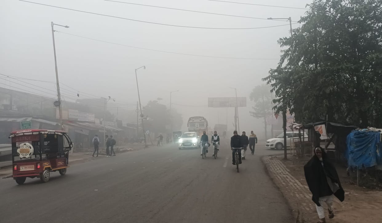 Vehicles were seen crawling on the road due to dense fog