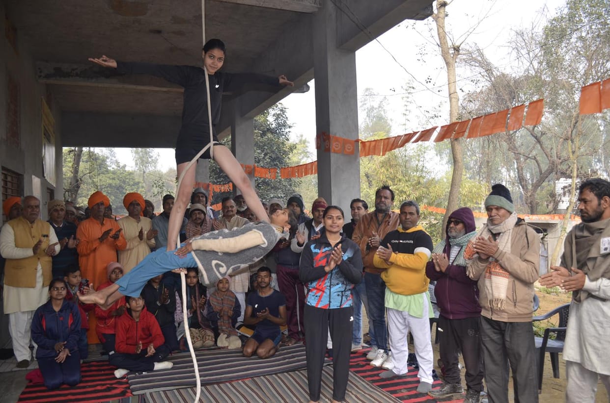 Students demonstrated yoga activities in Morna
