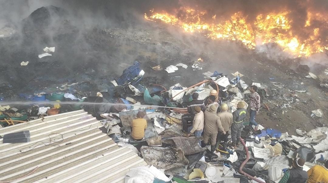 Fire breaks out in waste plastic warehouse amidst populated areas