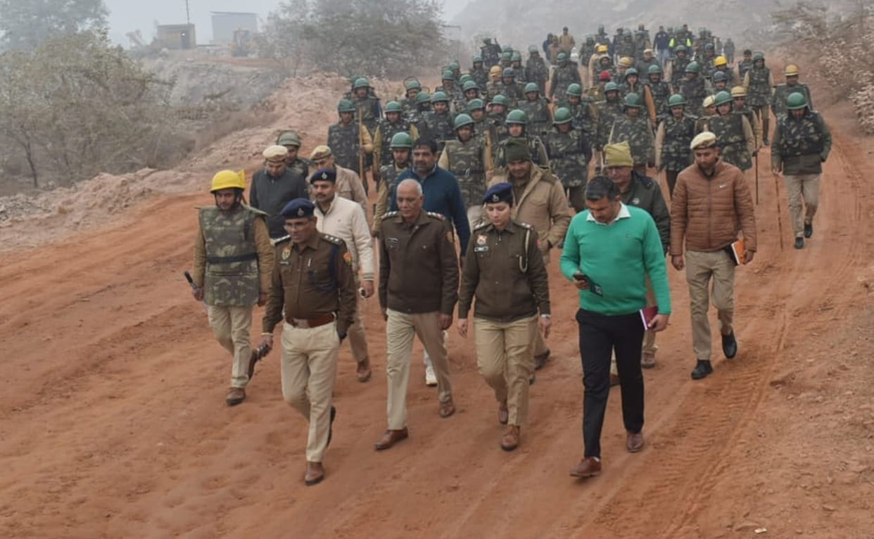 100 police personnel along with dog squad conducted search operation in the mining area and city.