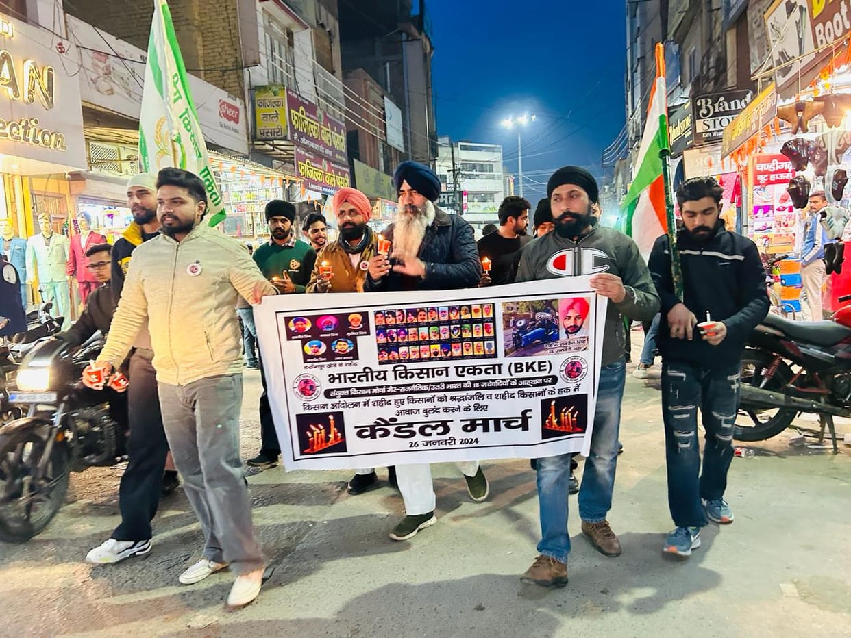 Candle march taken out in memory of farmers who lost their lives in the movement