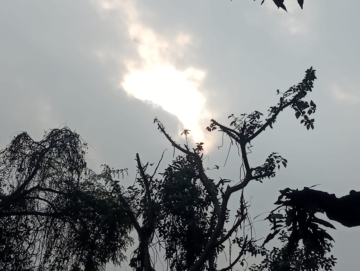 Sunny in the morning, sun hidden in the clouds in the afternoon