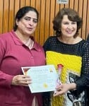 गोहाना के खानपुर कलां स्थित बीपीएस महिला विवि की कुलपति प्रो. सदेश को सम्मानित करते हुए। स्रोत 