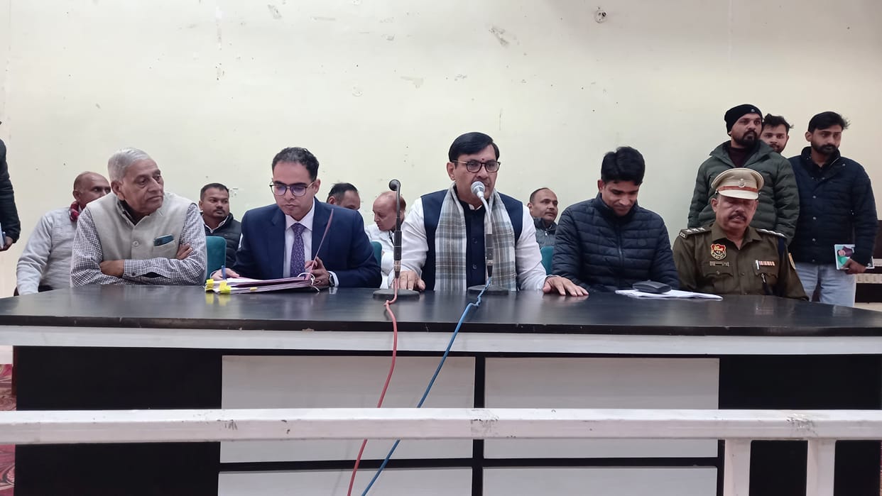 Panchayat Minister Devendra Singh Babli presiding over the meeting of officials.