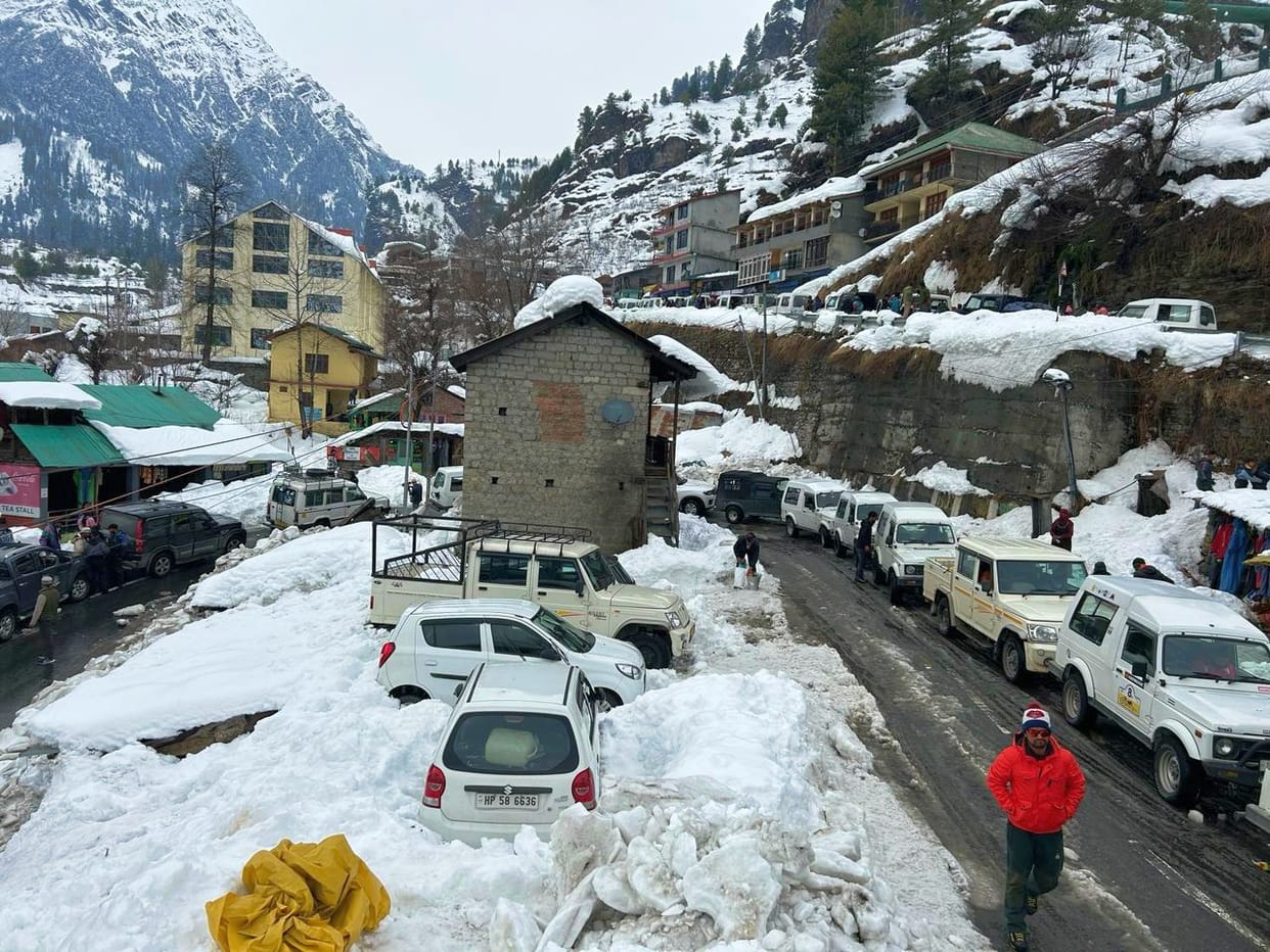 Vehicles are skidding at various places, resulting in traffic jams