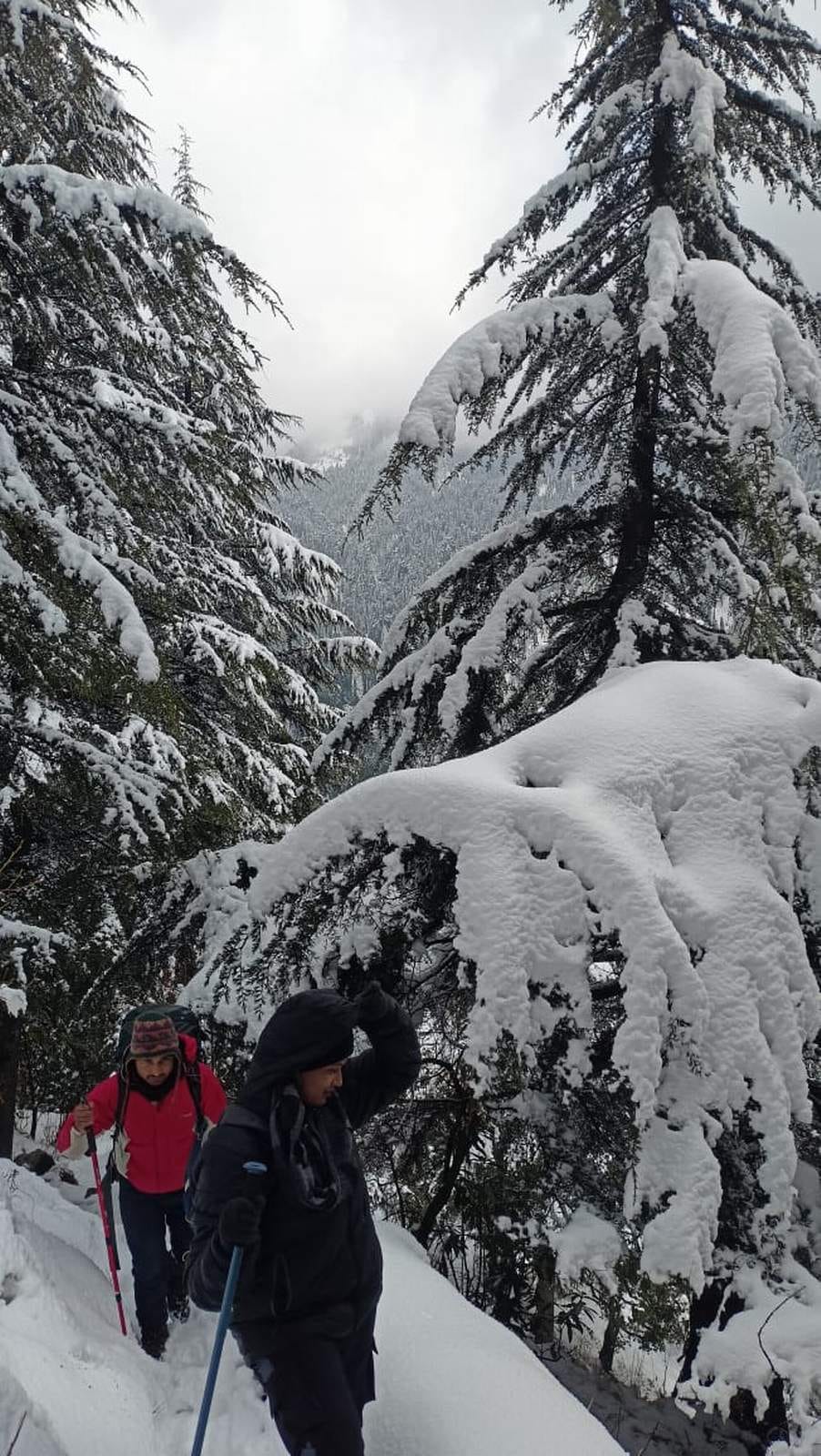 Snow covered Dodital track buzzing with tourists