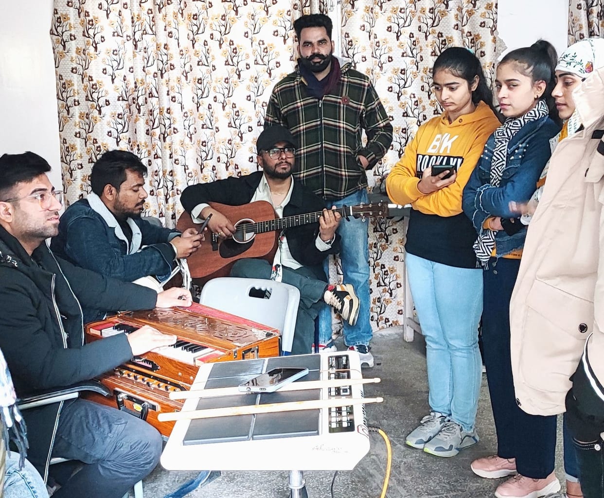 Students of Chaudhary Banshi Lal University preparing for the Youth Festival.