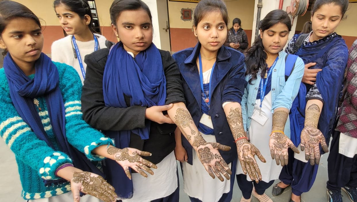 Vaishnavi in Rangoli and Sneha tops in Mehndi competition