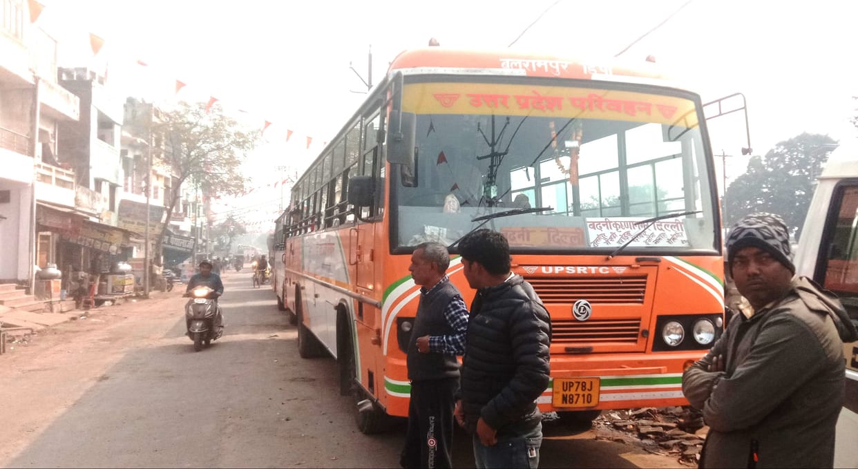 Roadways buses stand on the road