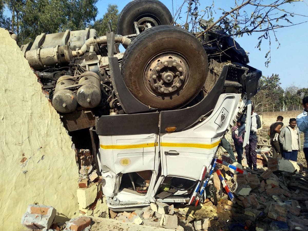 Truck overturns due to balance component, driver injured
