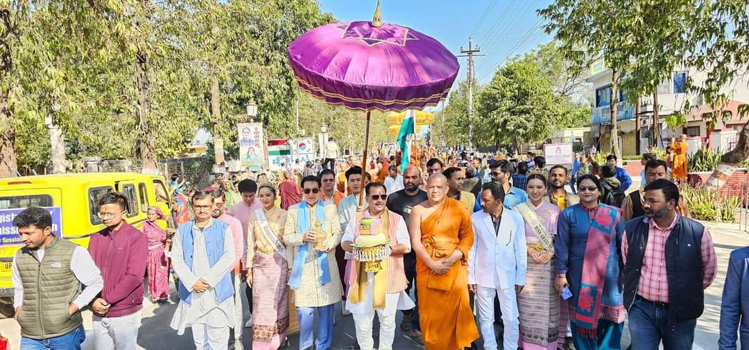 Holy Buddha metal procession from Thai temple, Dhammay Hua Nagar