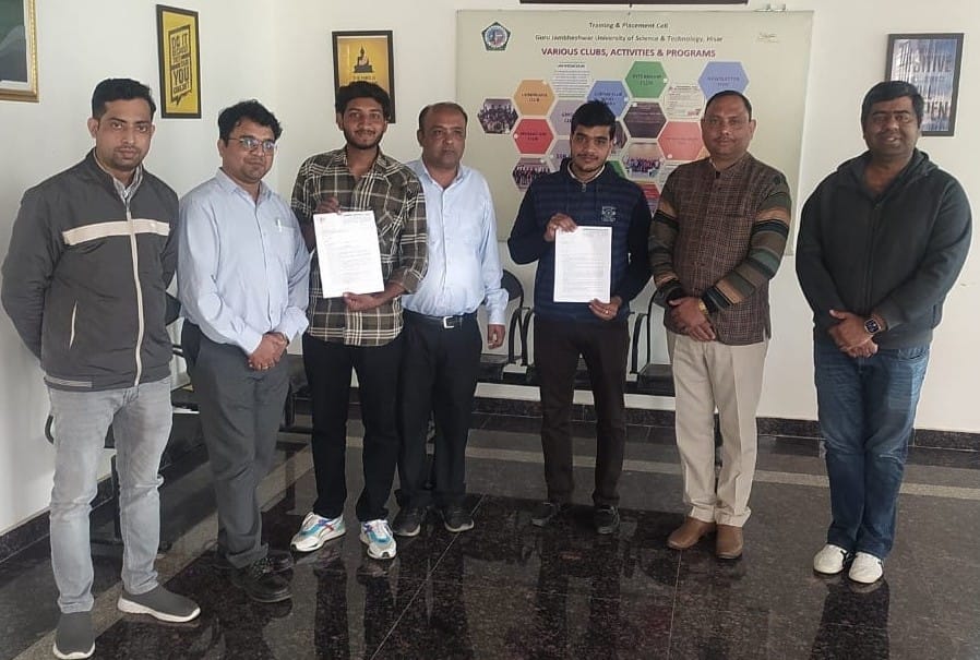Two students of GJU selected in Jindal Industries Pvt. Ltd., Hisar