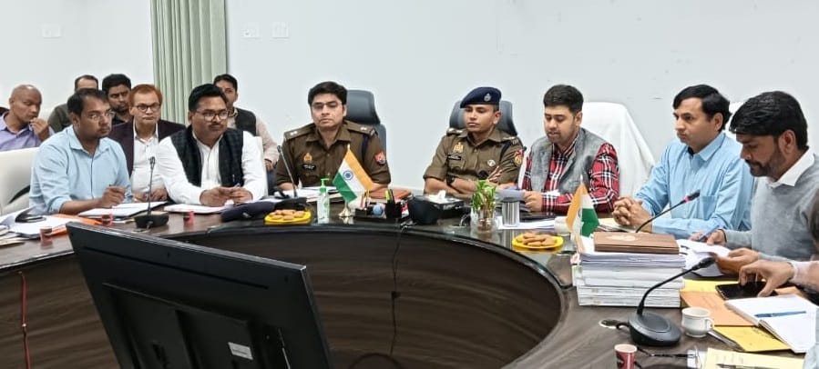 DM Anunay Jha holding a meeting regarding elections in the Collectorate auditorium.