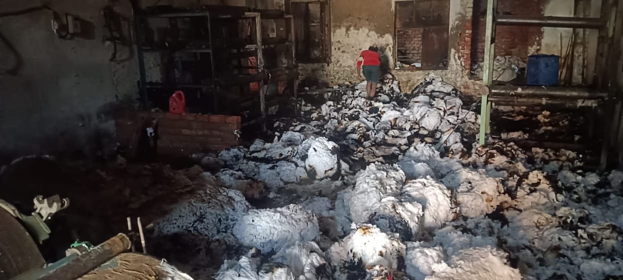 Cotton burnt due to fire in factory