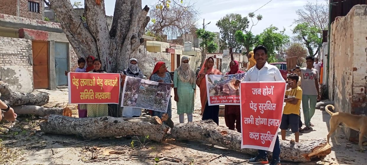 Protest over cutting of trees in railway station premises