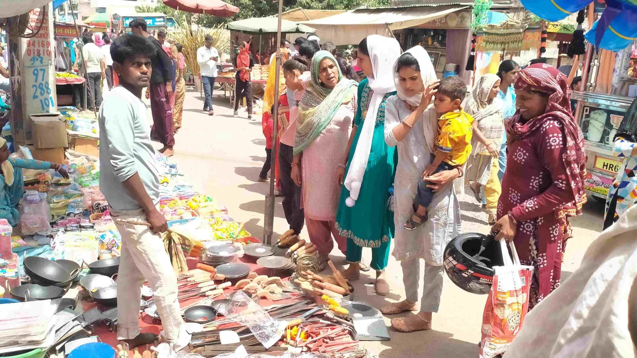 Crowd of devotees at the fair of Mata Shitala, people cheered for the Mata.