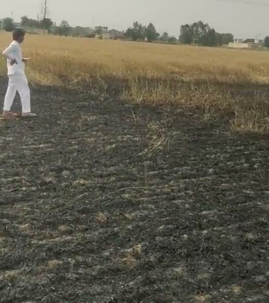 Fire broke out in wheat crop in village Alawalpur