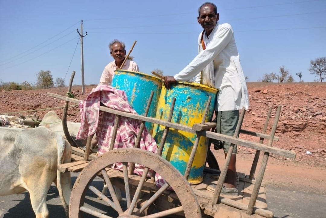 In Samnapur village of Damoh, villagers are going three kilometers away in search of water by bullock cart