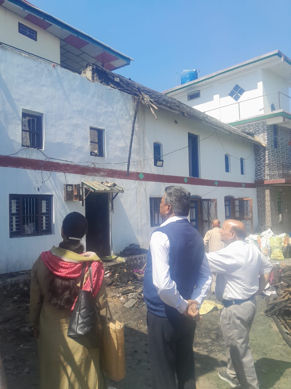 Two storey slate clad house in Raunhi village turned into ashes