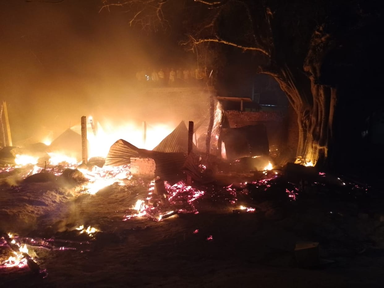 Three huts and three acres of crops reduced to ashes due to fire