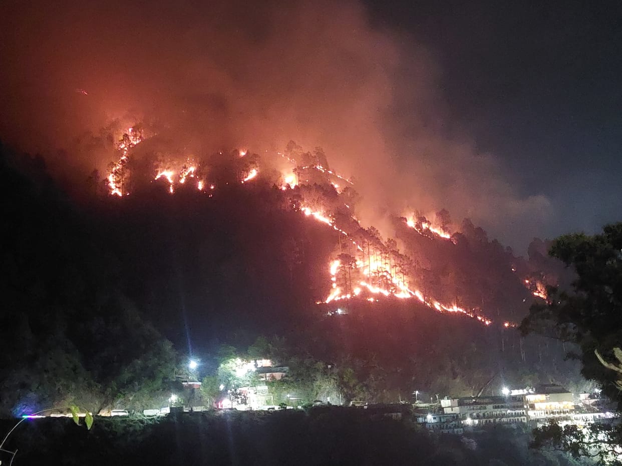 The forests of Karnaprayag tehsil kept burning in fire throughout the night.