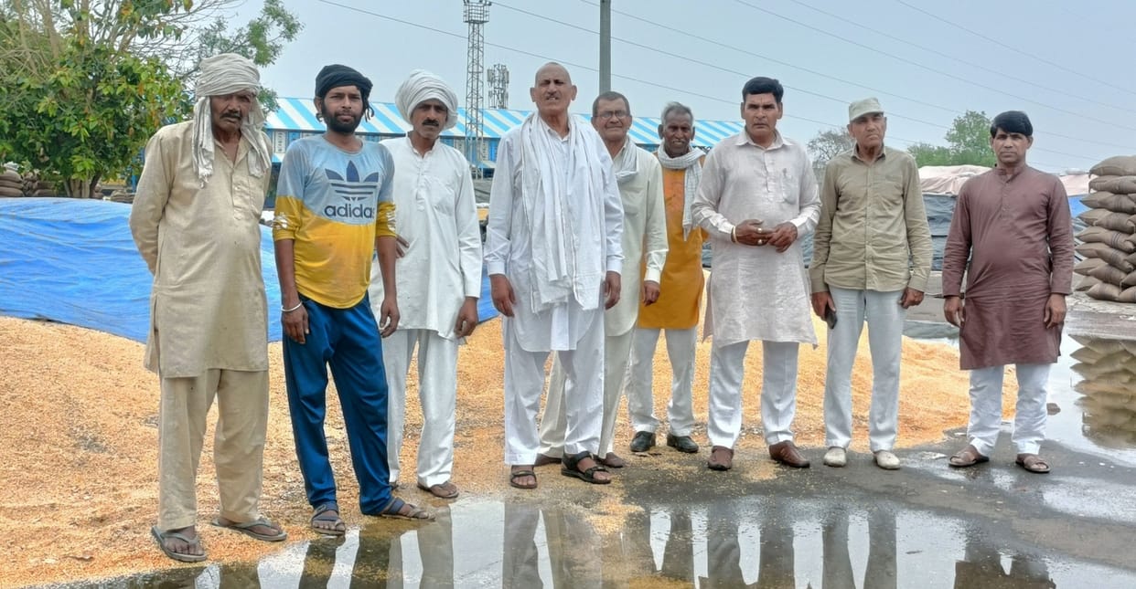 Grains soaked in market premises due to negligence of officials