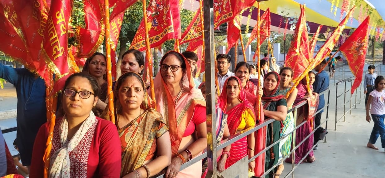 Devotees arrive at Mata Bhura Bhawani Temple Sisoth with the mark