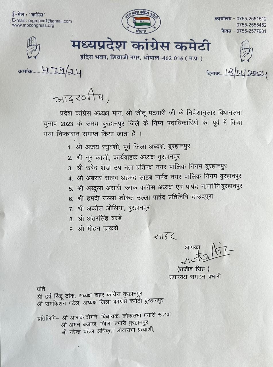 निष्काषन रद्द करने संबंधी पत्र