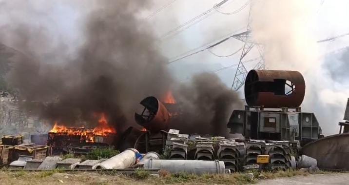 Spark from high tension line due to storm, fire in BHEL store