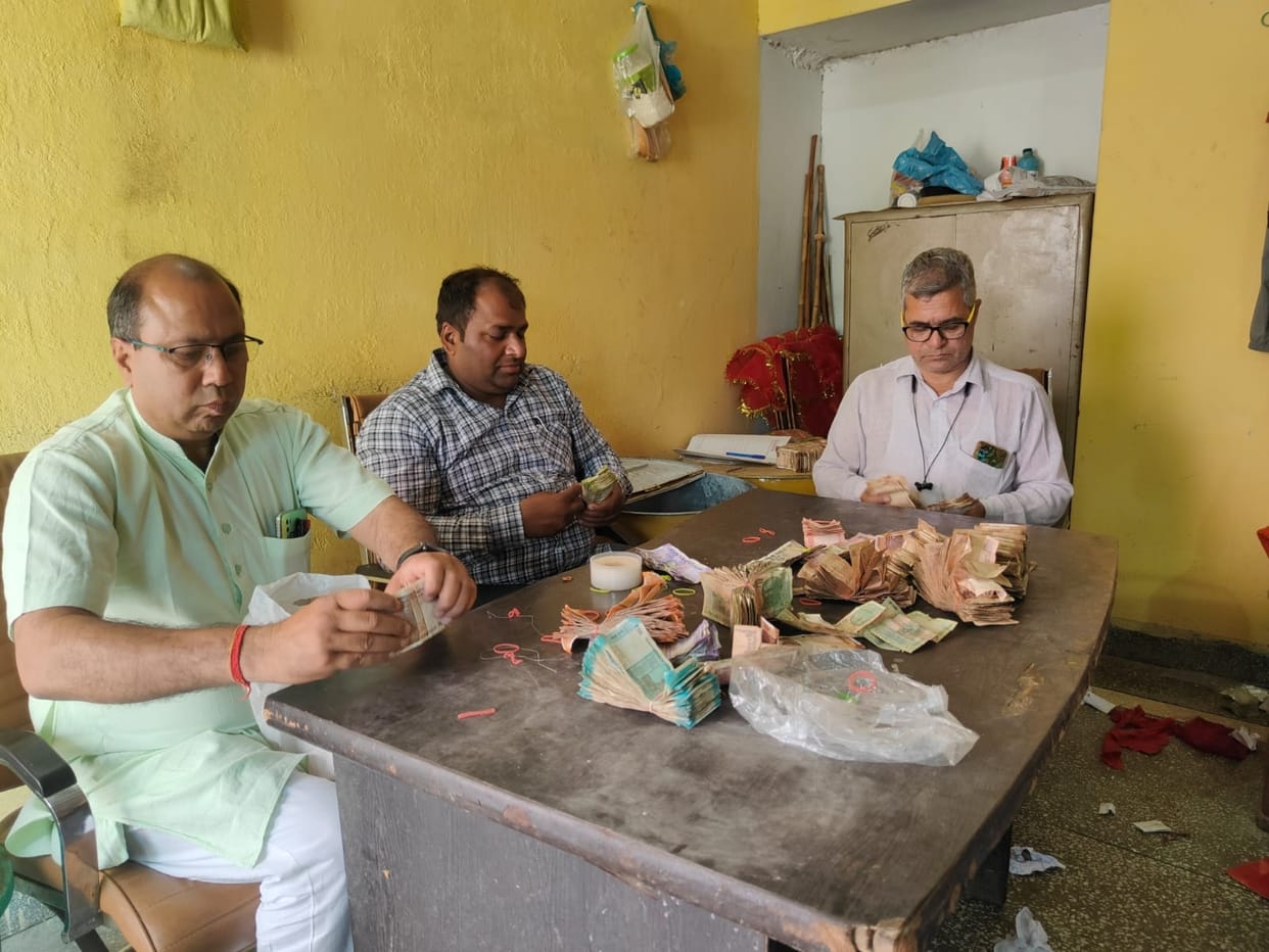 Work of counting of offerings continues in Bhimeshwari Devi temple.