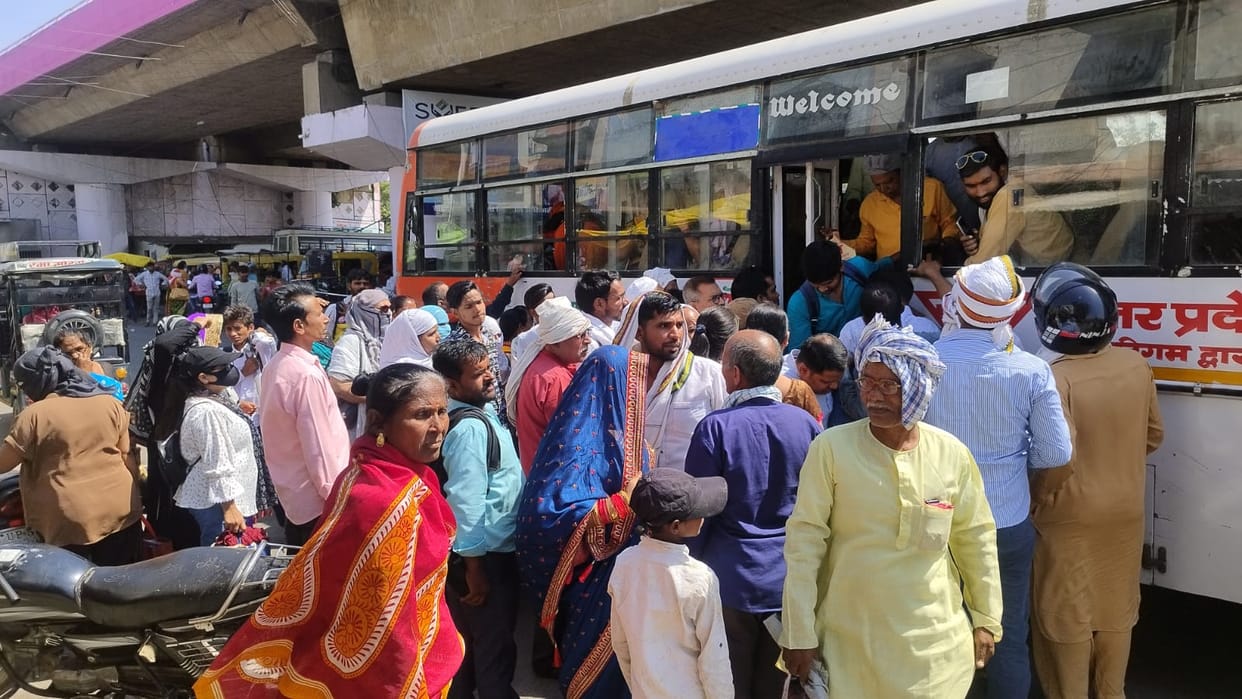 Roadways buses passing through city overbridge, passengers worried