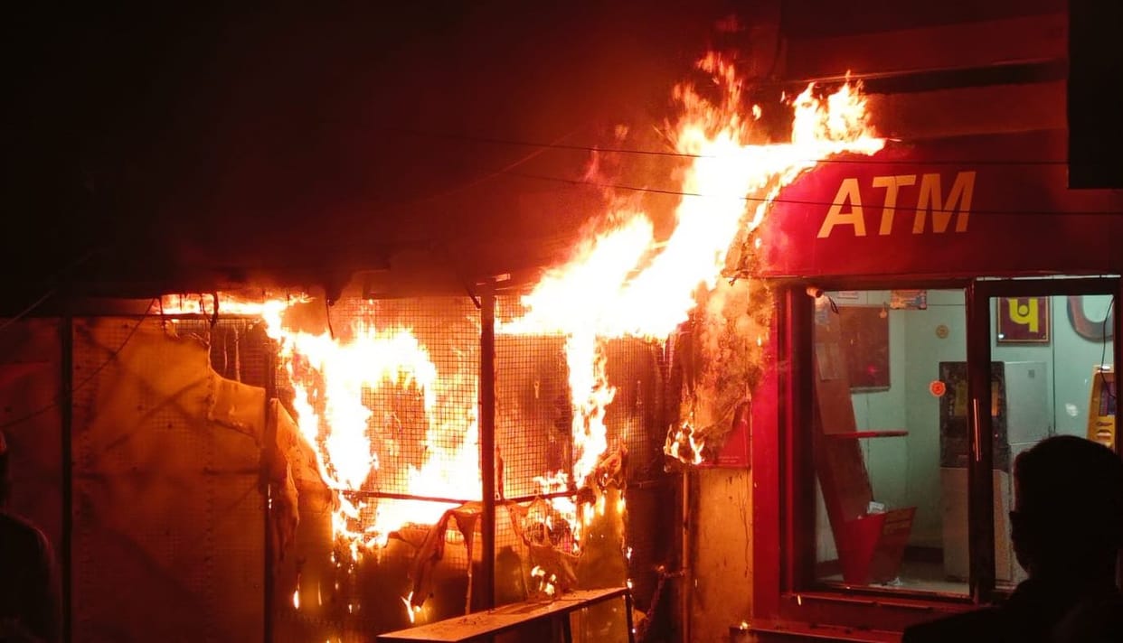 Juice corner ashes in flames