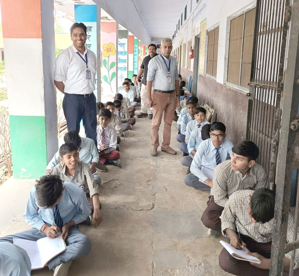 In the National School Awardee School, the examination had to be given sitting on the ground.