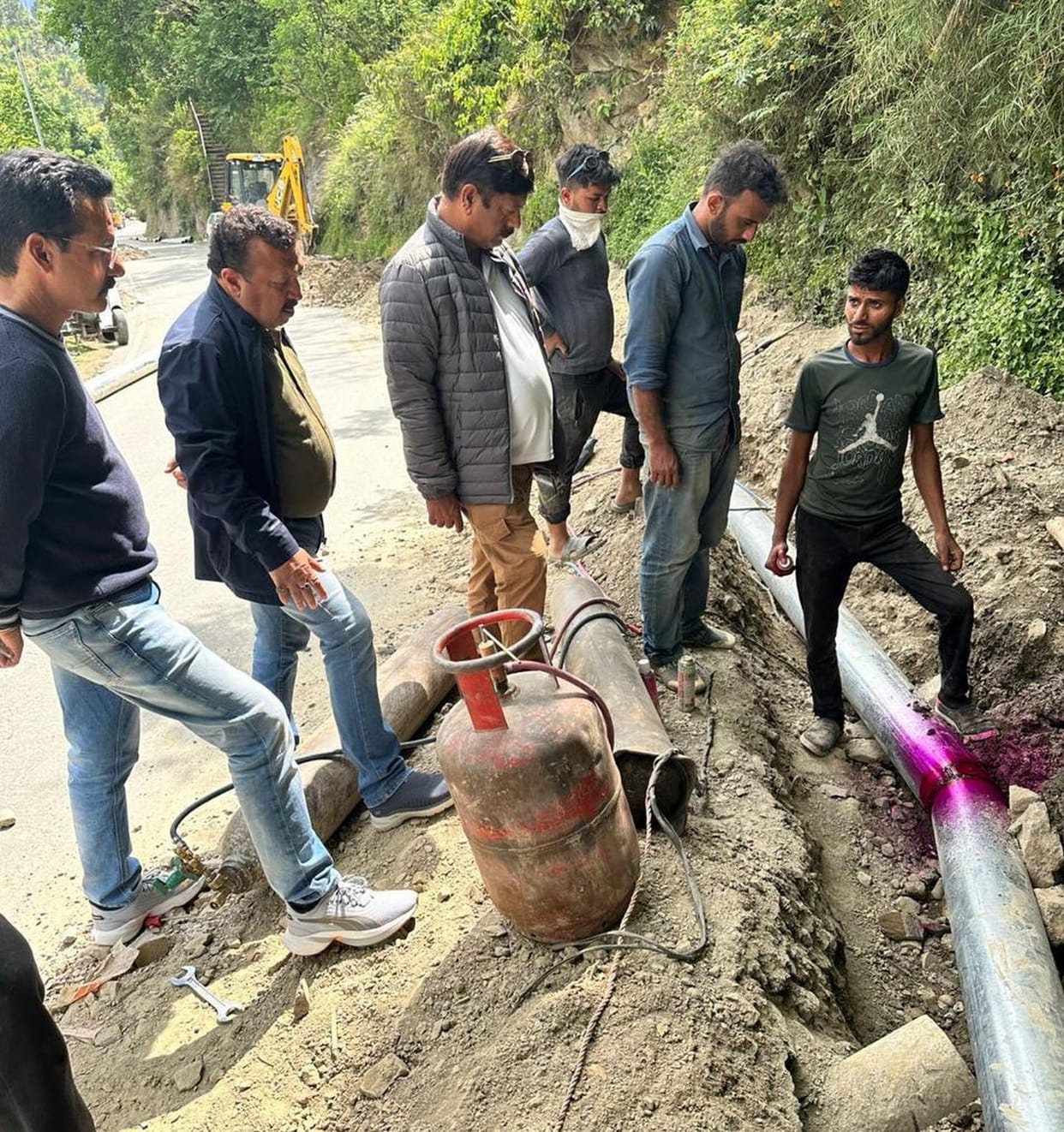 Welding of drinking water pipe is being done from domestic gas cylinder.