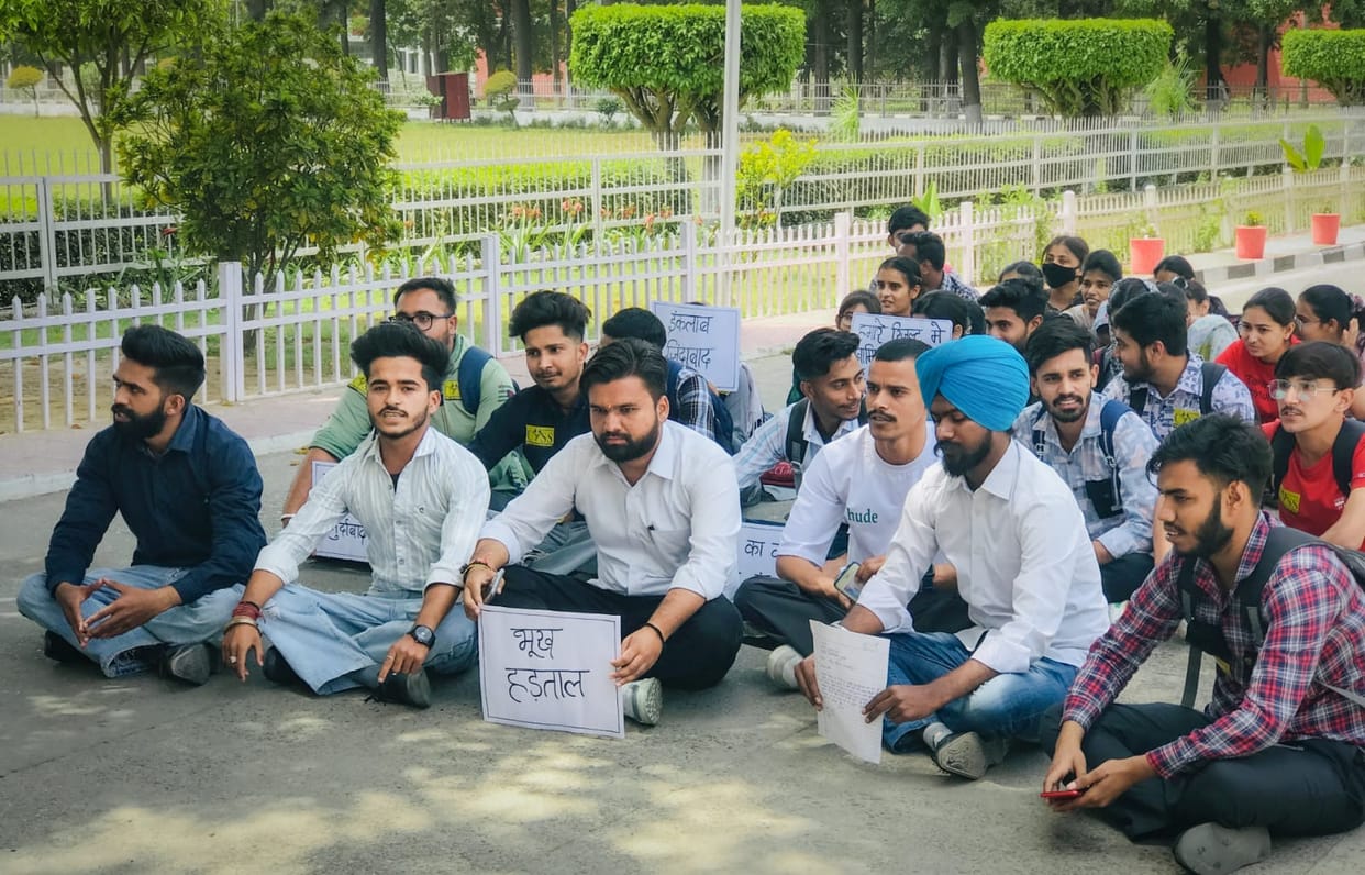 Students hold hunger strike at Vice Chancellor's office demanding re-checking of answer sheets