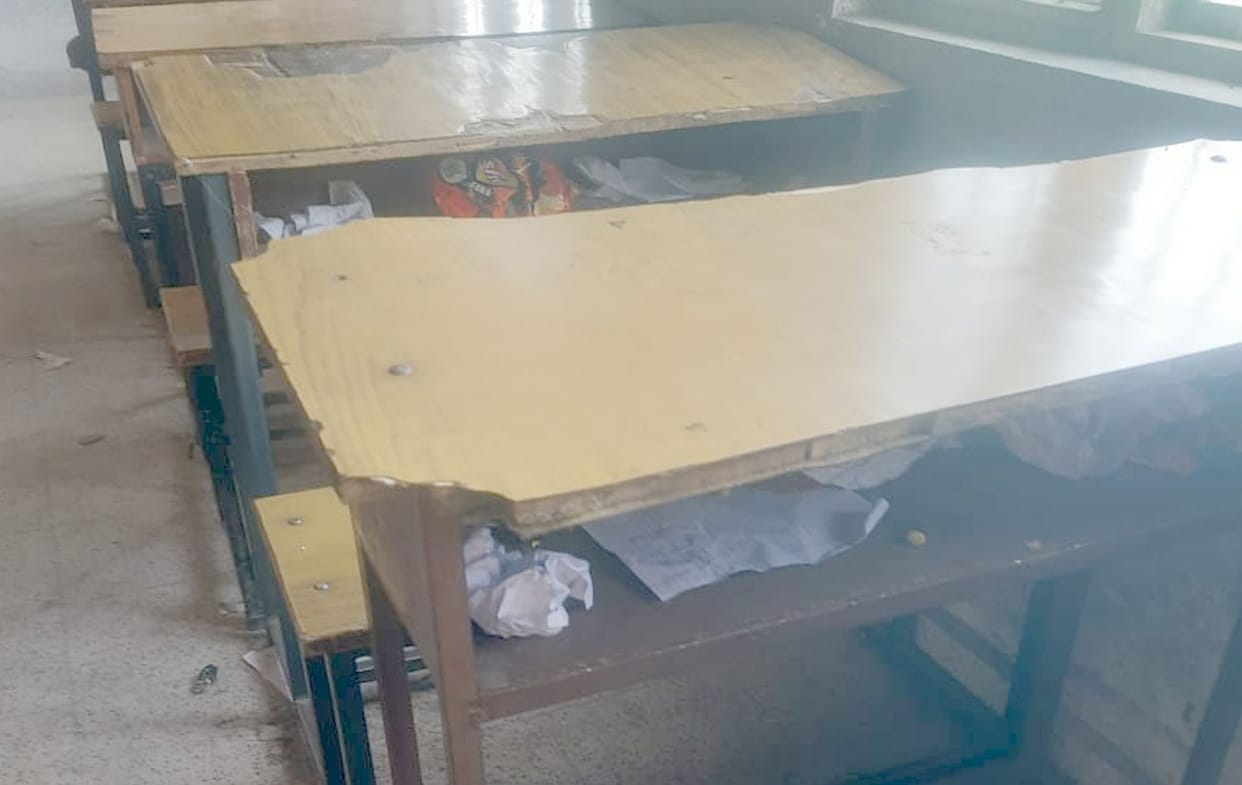 Girls school students forced to study amidst filth