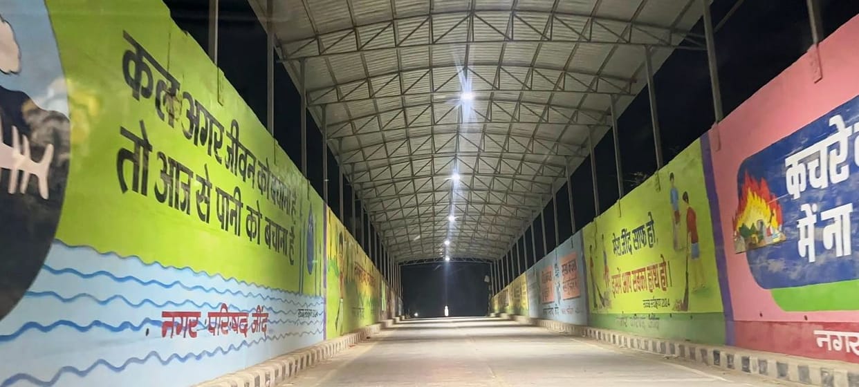 Rohtak Road Mini Bypass illuminated with lights on RUB