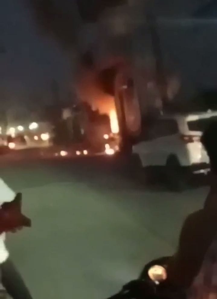 Fire broke out in the shop due to explosion of two cylinders, lights in the colony went off due to burning of wires.
