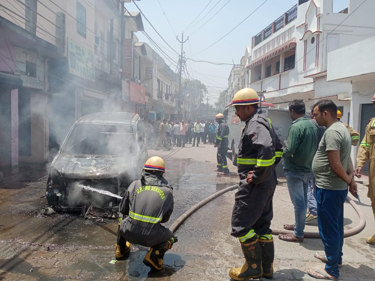 Car caught fire near private bus stand
