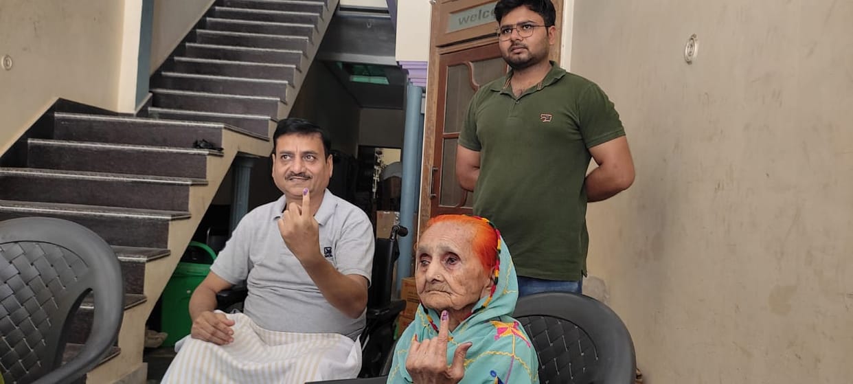 The joy of voting was visible on the faces of the disabled son and elderly mother.