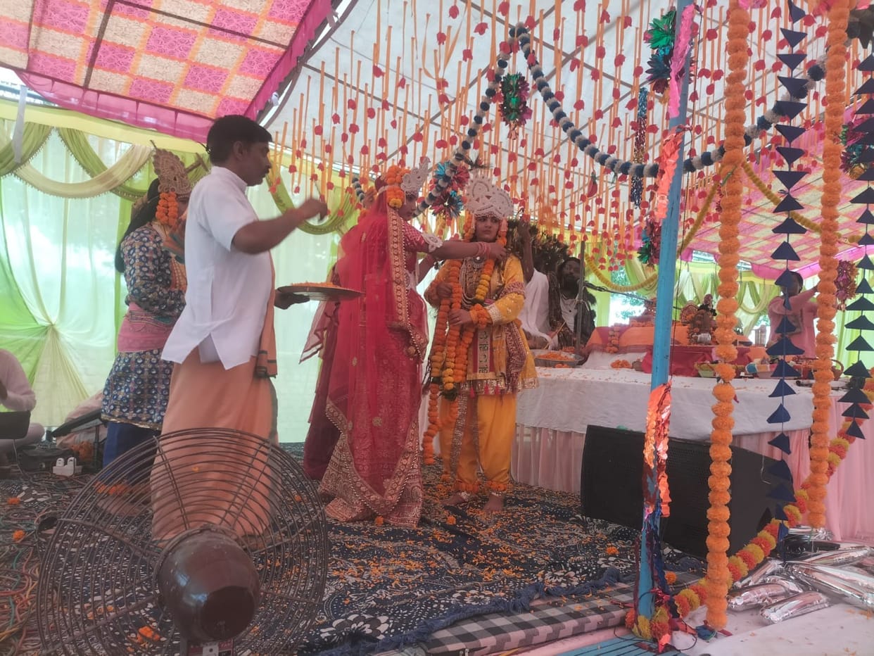 Staging of the marriage of Krishna and Rukmani in Srimad Bhagavatam Katha