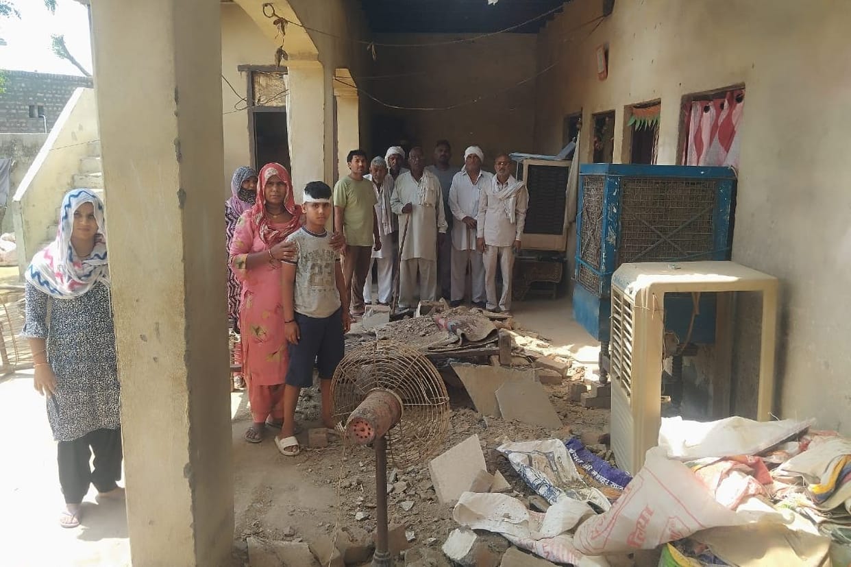 Roof collapses, three family members injure