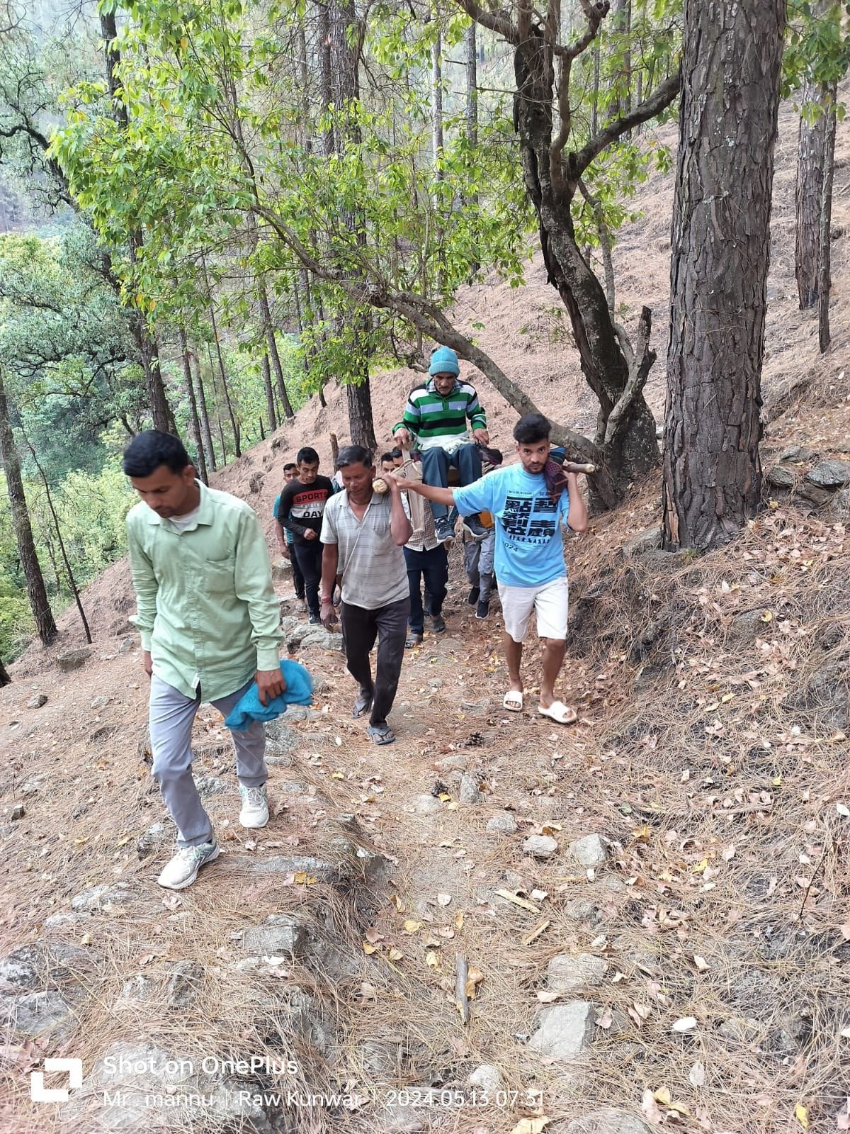 Walked five kilometers in four hours carrying the patient in a doli.