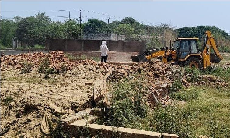 Demolition action in illegal colony of six bigha area